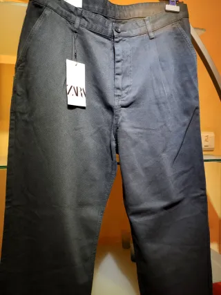 Chino Zara Relaxed Algodón Piqué Azul Talla L