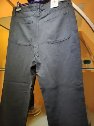 Chino Zara Relaxed Algodón Piqué Azul Talla L