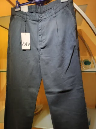 Chino Zara Relaxed Algodón Piqué Azul Talla L