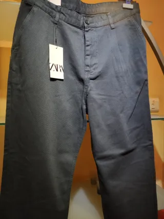 Chino Zara Relaxed Algodón Piqué Azul Talla L