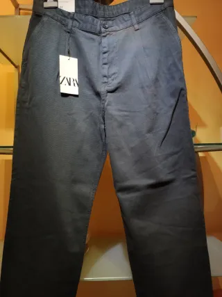 Chino Zara Relaxed Algodón Piqué Azul Talla L