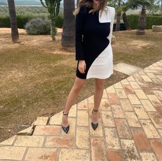 Vestido midi blanco y negro
