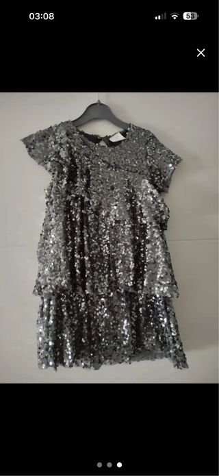 Vestido fiesta lentejuelas plateado