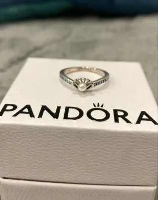 Anillo Pandora Perla y Circonitas Turquesa