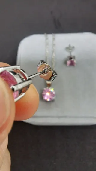 Conjunto Collar y Pendientes Circonita Rosa