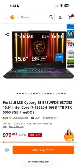 Portátil MSI Cyborg 15 RTX 5060 16GB