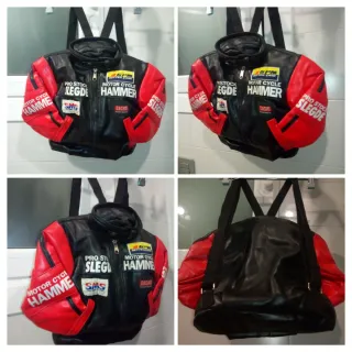 Mochila Estilo Biker Cuero Negro/Rojo