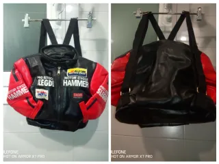 Mochila Estilo Biker Cuero Negro/Rojo