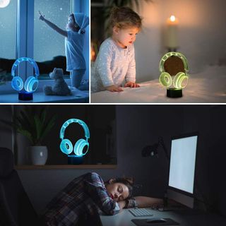 3D Ilusión Optica Auriculares Luz Nocturna Control Remoto 7/16 Colores Cambio de Botón Táctil USB de Suministro de Energía LED Lámpara de Mesa Lámpara Regalo de Cumpleaños Navidad