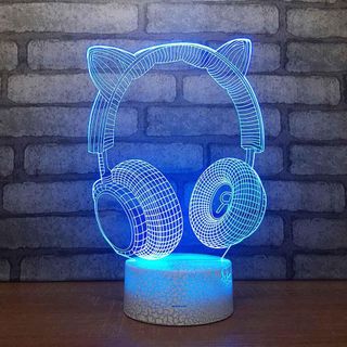 Lámpara Led Auriculares de música, 3D Luz de Noche para Niños, LED Luz de Noche Óptico Ilusión 16 Colores Cambian con Control Remoto Lamparas de Mesita de Noche Regalos para Infantil Niñas Bebe