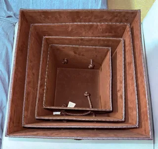 4 Cajas Almacenaje Mimbre Marrón