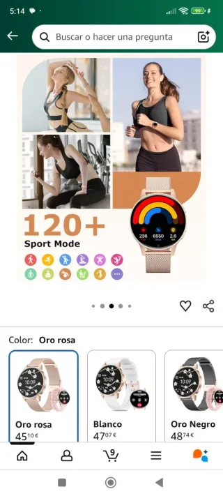 Reloj inteligente Smartwatch Oro Rosa