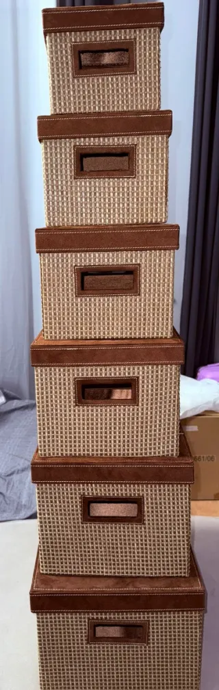 6 Cajas de Almacenaje Beige y Marrón