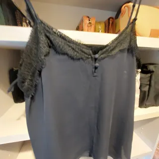 Top Mango Negro Encaje Talla L