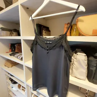 Top Mango Negro Encaje Talla L