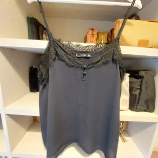 Top Mango Negro Encaje Talla L