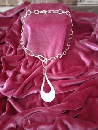 Collar Plata Eslabones Grandes Colgante Lágrima