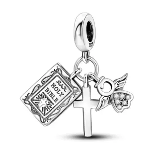 Charm Pandora Cruz, Ángel y Biblia Plata