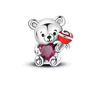 Charm Oso Corazón Rosa Pandora Plata