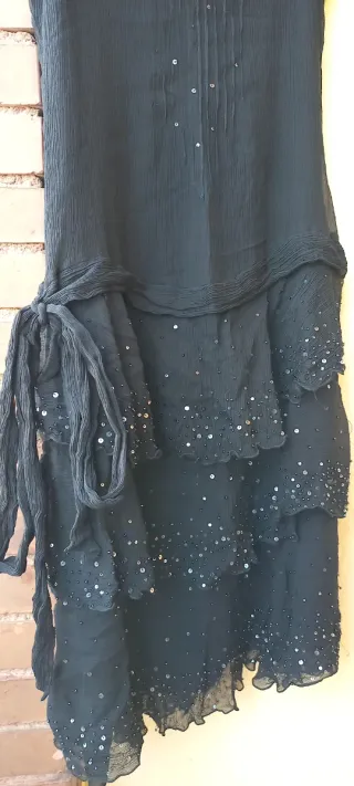 Vestido fiesta seda negro Zara T. M