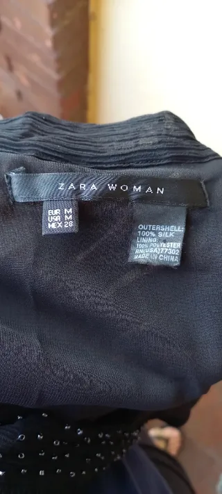 Vestido fiesta seda negro Zara T. M