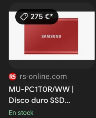Disco SSD Samsung T7 Portátil Rojo