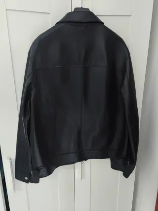 Chaqueta Biker Zara Cuero Sintético Negra Talla L