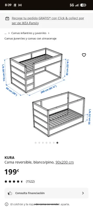 Cama infantil KURA reversible IKEA