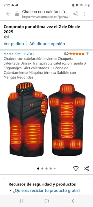 Chaleco Calefactable SMELEYOU XXL Negro