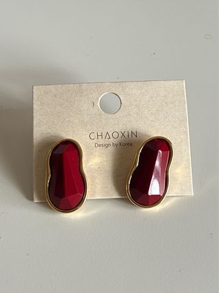 Pendientes de plata en forma de cacahuete, burdeos