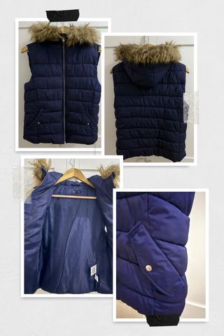 Chaleco azul con capucha y pelo T. M