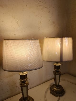 Pareja lámparas mesa cerámica 4 caras espejos