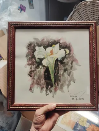 Pintura Enmarcada Flor Blanca Lamas 2006