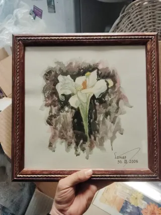 Pintura Enmarcada Flor Blanca Lamas 2006