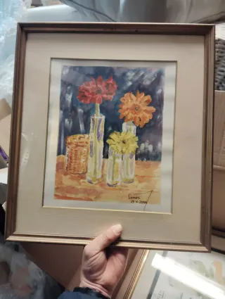 Acuarela Bodegón Flores Firmada 2006