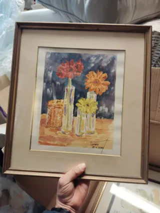 Acuarela Bodegón Flores Firmada 2006