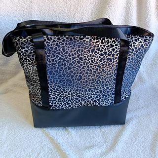 Bolso Tote Terciopelo Leopardo Polipiel Negro