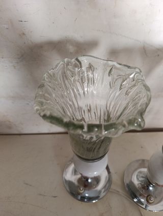 Pareja lámparas cerámica y tulipa cristal soplado