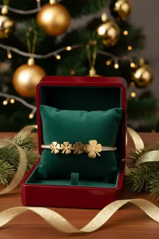 Pulsera Acero Quirúrgico Tréboles Dorada