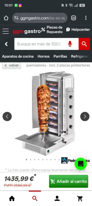 Parrilla/asador Gas Kebab Gyro Piedra Lava