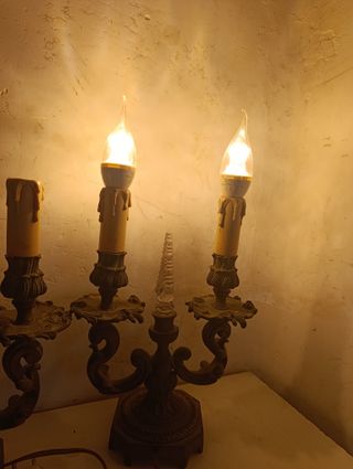 2 Lámparas Portavelas Bronce Electrificadas