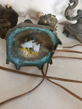 2 Lámparas Portavelas Bronce Electrificadas