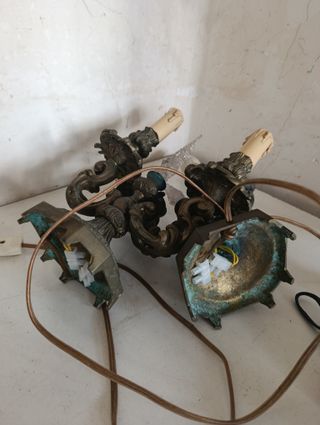 2 Lámparas Portavelas Bronce Electrificadas