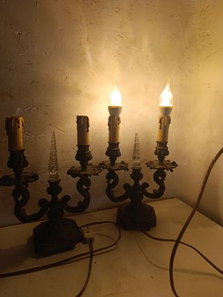 2 Lámparas Portavelas Bronce Electrificadas