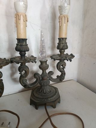 2 Lámparas Portavelas Bronce Electrificadas