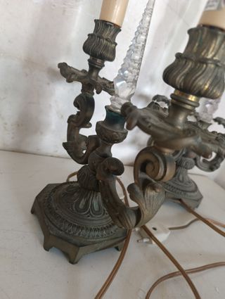 2 Lámparas Portavelas Bronce Electrificadas