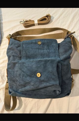 Zaino in Denim Blu e Marrone