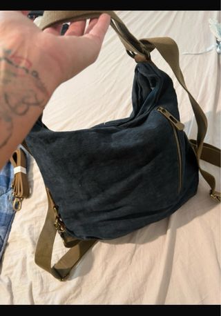 Zaino in Denim Blu e Marrone