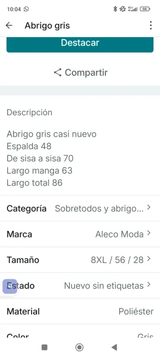 Abrigo gris mujer nuevo