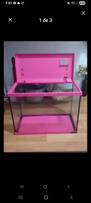 Pecera rosa con tapa